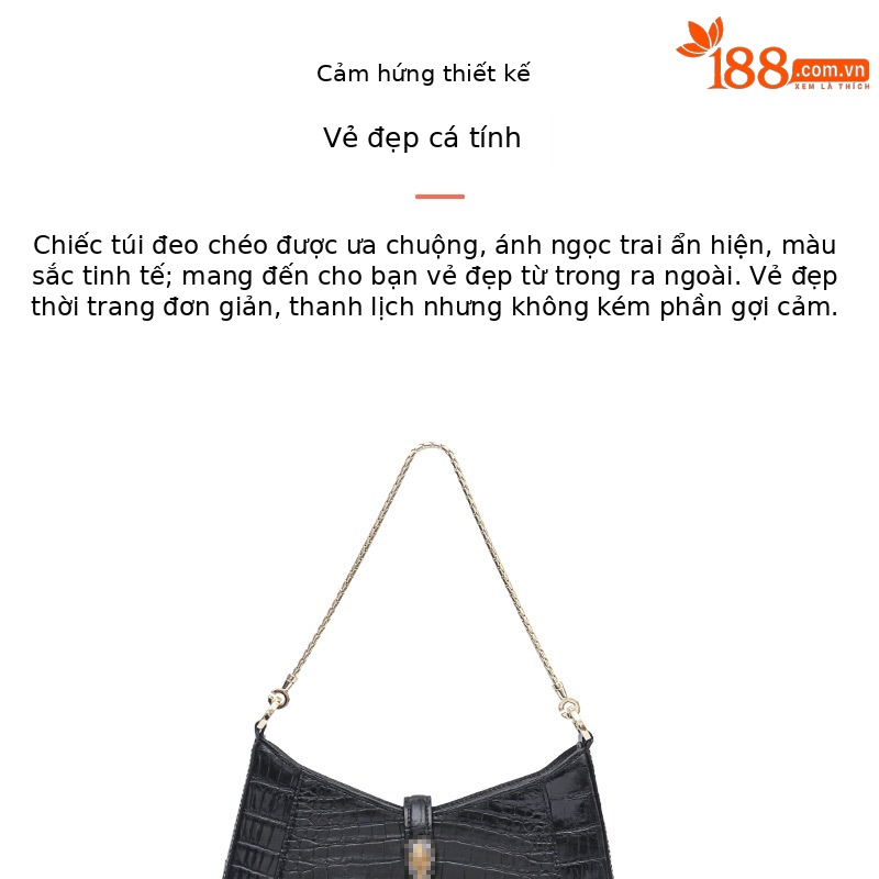 Túi xách tay nữ hình lưỡi liềm da cá sấu phối sequin phong cách Hàn Quốc (25×5.5×18 cm) — Màu đen chi tiết 3
