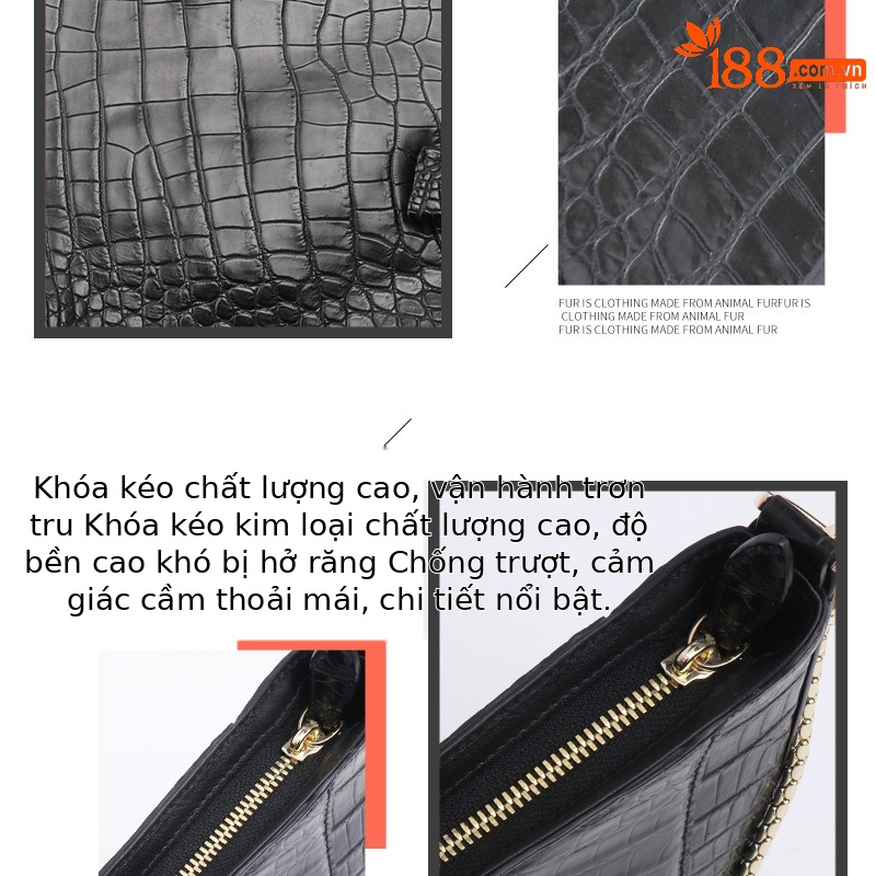 Túi xách tay nữ hình lưỡi liềm da cá sấu phối sequin phong cách Hàn Quốc (25×5.5×18 cm) — Màu đen chi tiết 10