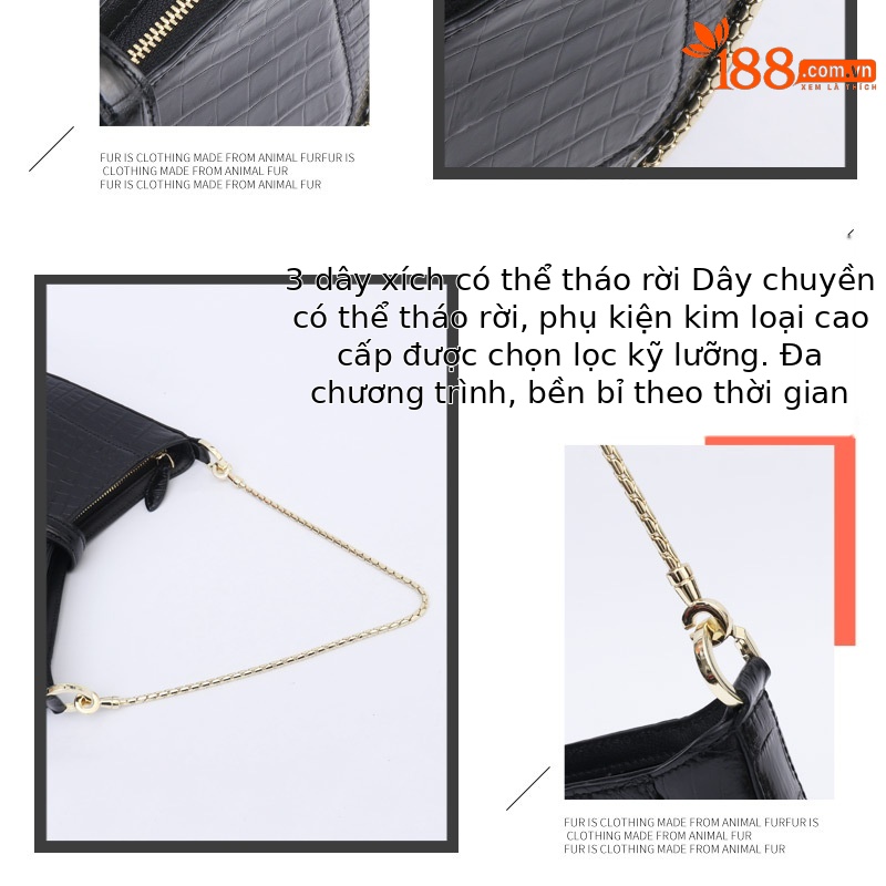 Túi xách tay nữ hình lưỡi liềm da cá sấu phối sequin phong cách Hàn Quốc (25×5.5×18 cm) — Màu đen chi tiết 11