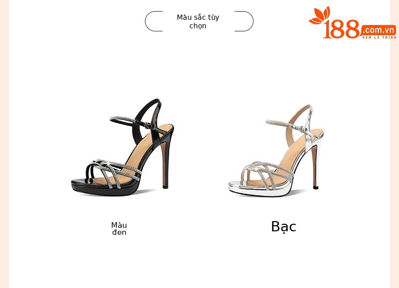Sandal cao gót nữ hở mũi đính đá gót nhọn 9 cm — Màu đen chi tiết 1