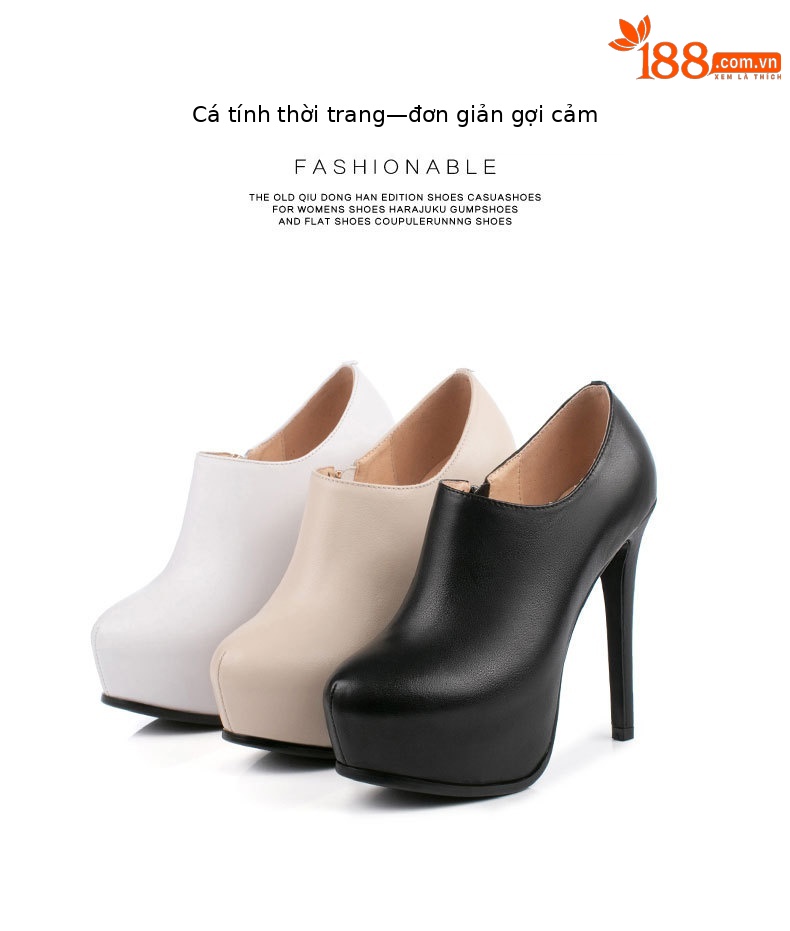 Giày cao gót nữ mũi nhọn đế chống thấm nước, gót 13 cm, da thật — Màu đen chi tiết 1