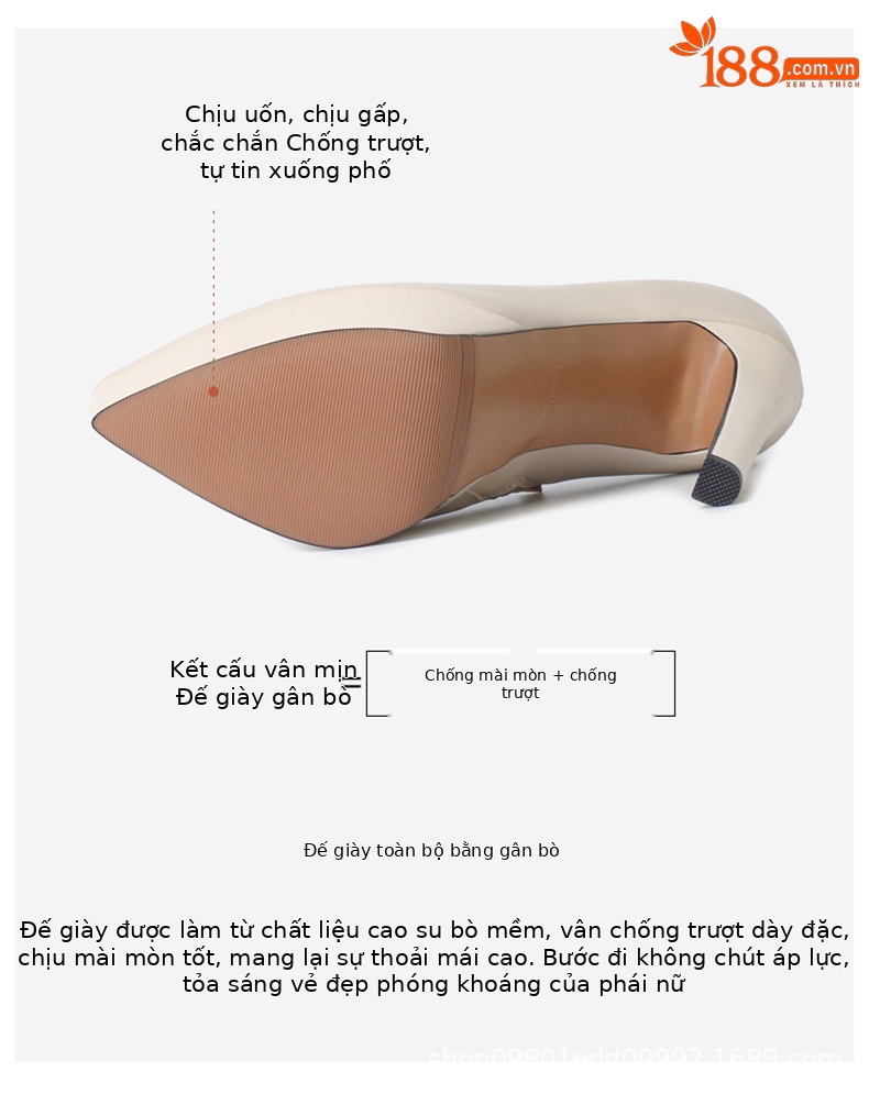 Giày cao gót nữ mũi nhọn da thật đế dày gót siêu cao 13 cm — Trắng Be (13 cm) chi tiết 4