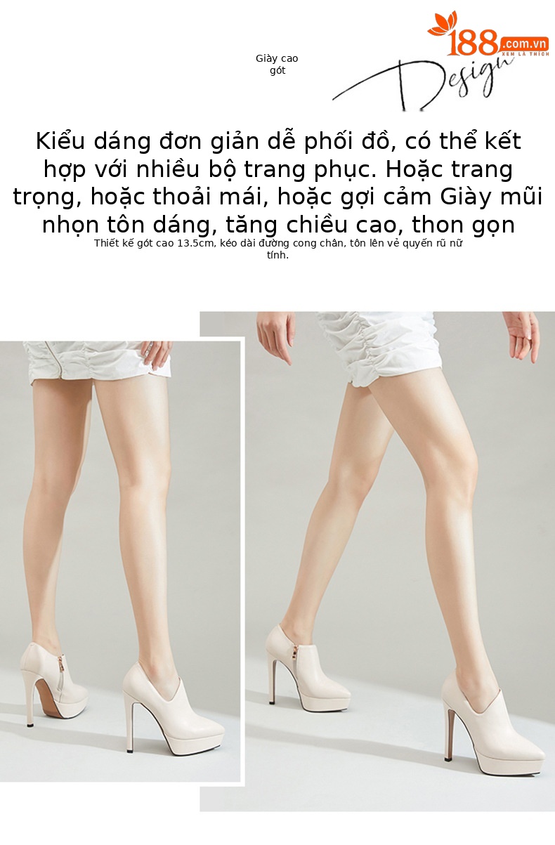 Giày cao gót nữ mũi nhọn da thật đế dày gót siêu cao 13 cm — Trắng Be (13 cm) chi tiết 7