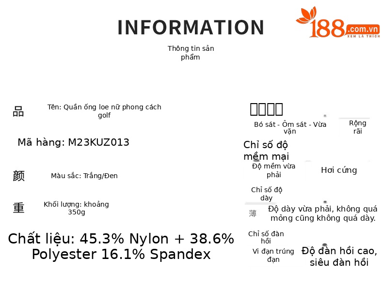 Quần golf nữ ống loe dài tôn dáng, túi khóa kéo ẩn, phong cách thu đông — M23KUZ013-quần đen, M23KUZ013-Quần Trắng chi tiết 1