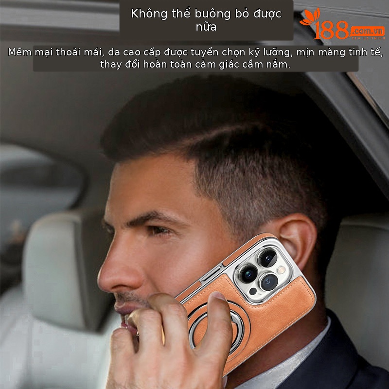 Ốp lưng iPhone chống rơi toàn diện, tích hợp giá đỡ nam châm da, kèm móc đeo tay — Màu đen, Xanh lam đậm, Màu nâu nhạt, Màu tím đậm