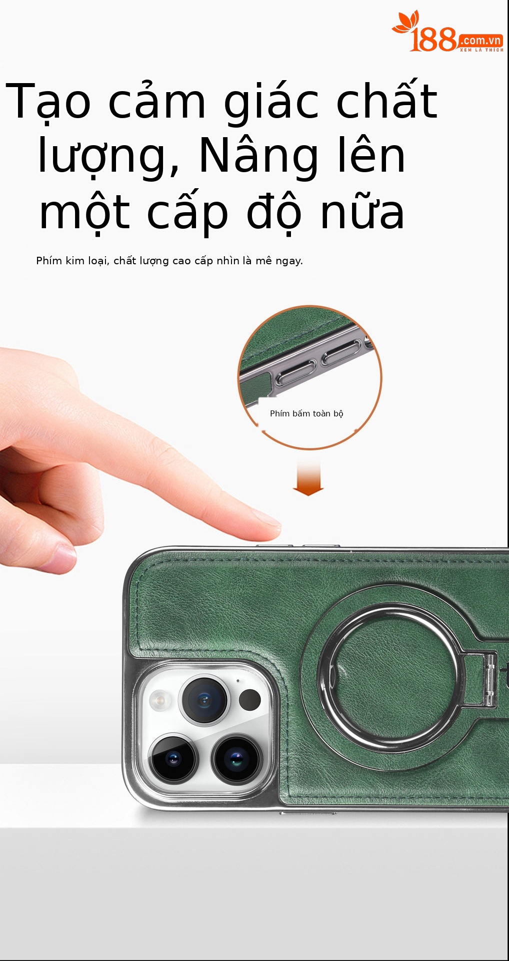 Ốp lưng iPhone chống rơi toàn diện, tích hợp giá đỡ nam châm da, kèm móc đeo tay — Màu đen, Xanh lam đậm, Màu nâu nhạt, Màu tím đậm chi tiết 7