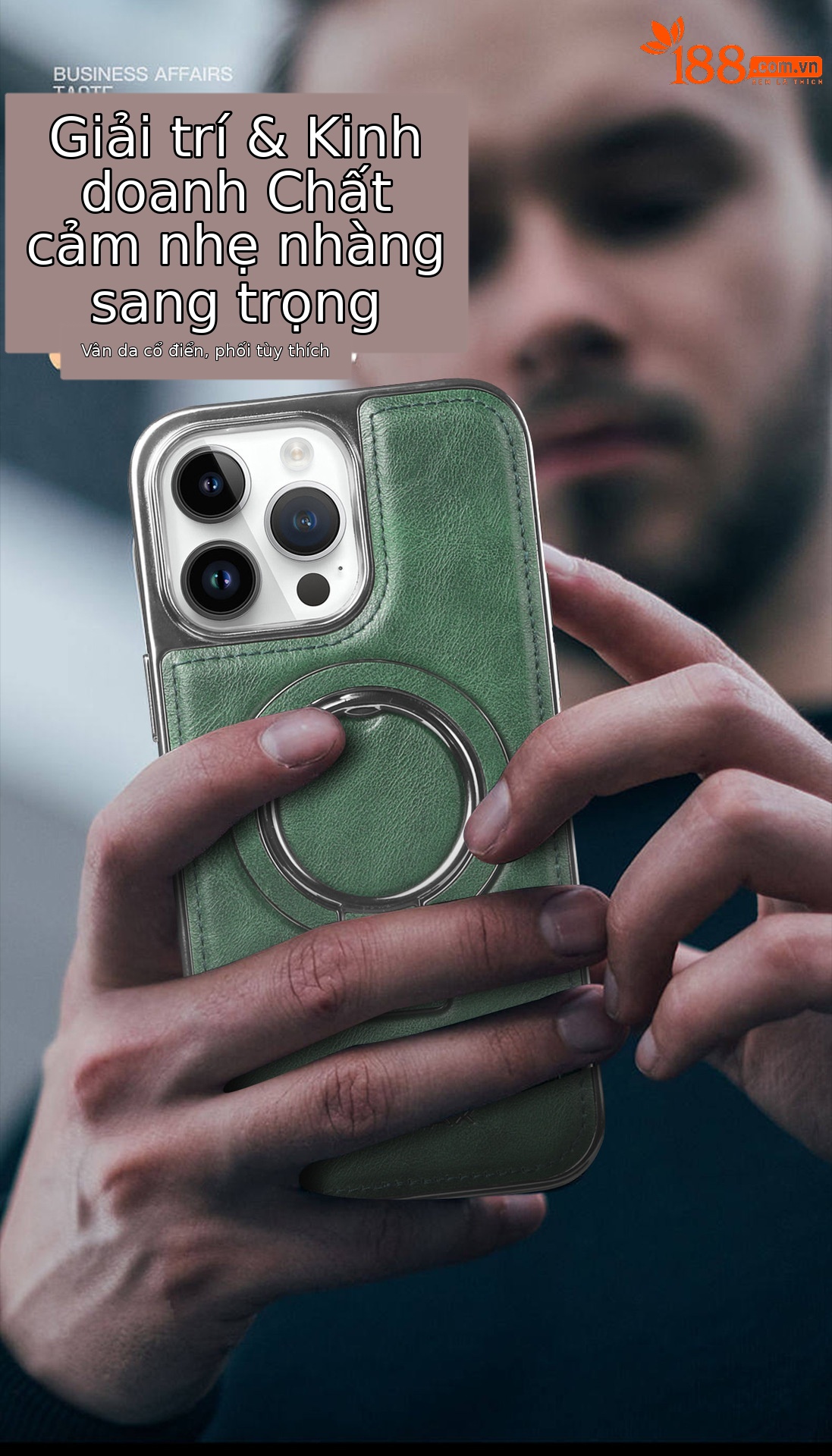 Ốp lưng iPhone chống rơi toàn diện, tích hợp giá đỡ nam châm da, kèm móc đeo tay — Màu đen, Xanh lam đậm, Màu nâu nhạt, Màu tím đậm chi tiết 12