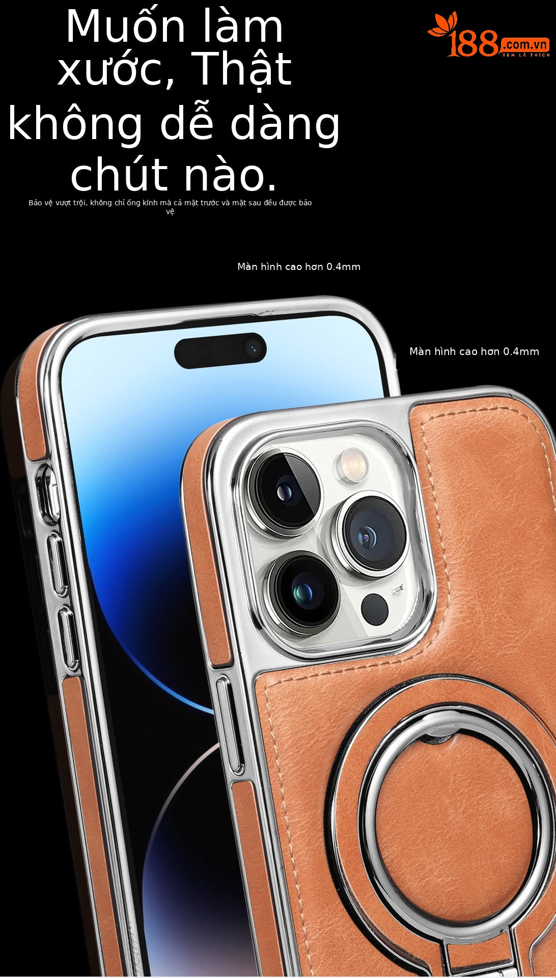 Ốp lưng iPhone chống rơi toàn diện, tích hợp giá đỡ nam châm da, kèm móc đeo tay — Màu đen, Xanh lam đậm, Màu nâu nhạt, Màu tím đậm chi tiết 5