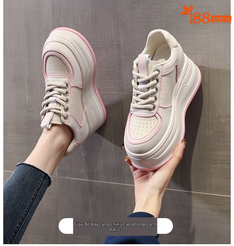 Giày sneaker nữ đế dày phối màu tăng chiều cao — Màu trắng be chi tiết 1