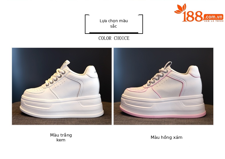 Giày sneaker nữ đế dày phối màu tăng chiều cao — Màu trắng be chi tiết 2