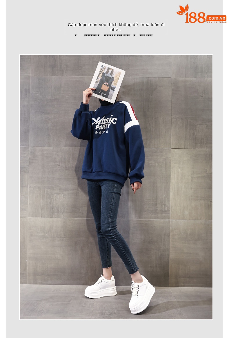 Giày sneaker nữ đế dày phối màu tăng chiều cao — Màu trắng be chi tiết 5