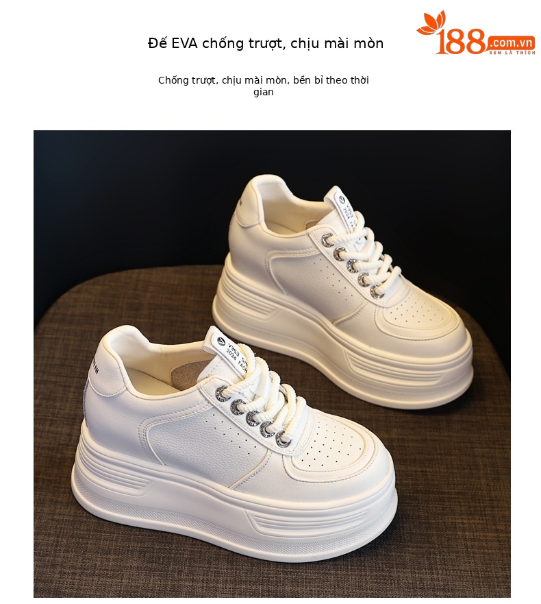 Giày sneaker nữ đế dày phối màu tăng chiều cao — Màu trắng be chi tiết 8