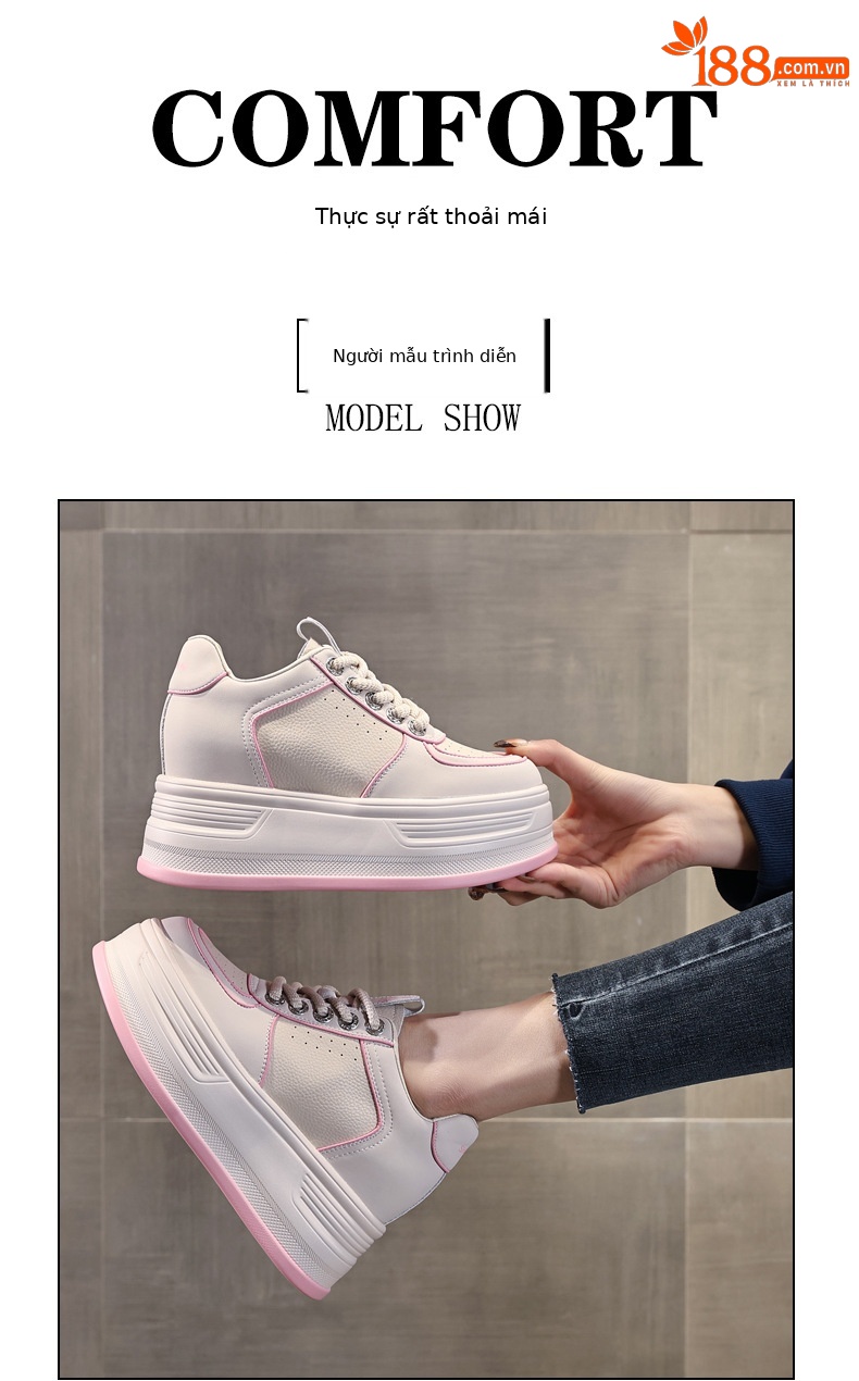 Giày sneaker nữ đế dày phối màu tăng chiều cao — Màu trắng be chi tiết 9