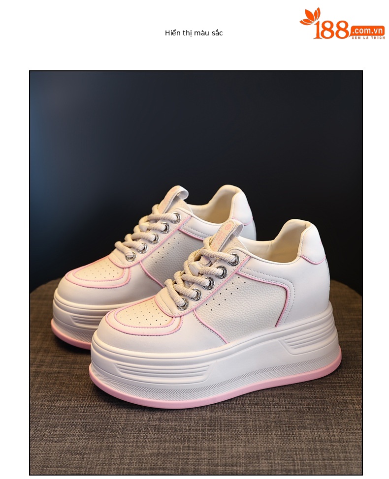 Giày sneaker nữ đế dày phối màu tăng chiều cao — Màu trắng be chi tiết 15