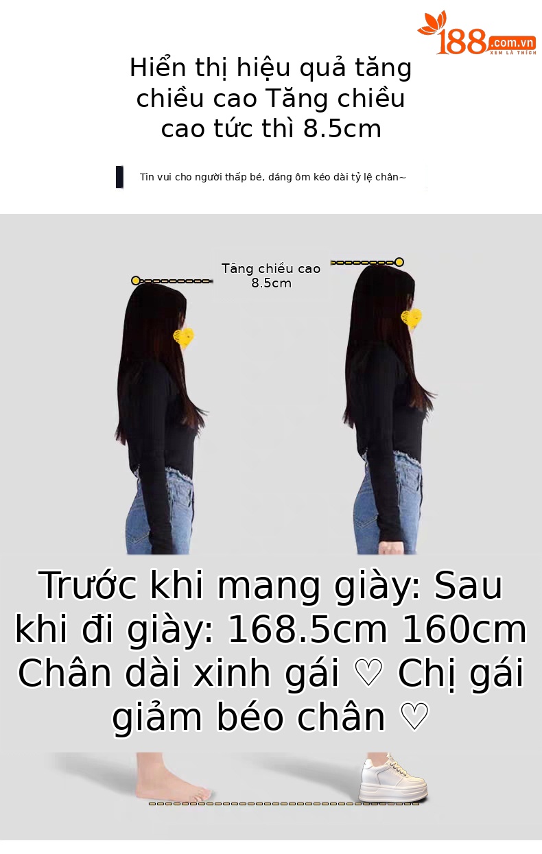 Giày sneaker nữ đế dày phối màu tăng chiều cao — Màu trắng be chi tiết 3