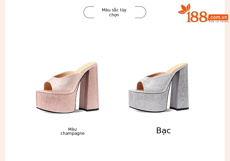 Dép sandal cao gót nữ đính đá siêu cao gót đế dày platform quai ngang mùa hè — Màu sâm panh chi tiết 1