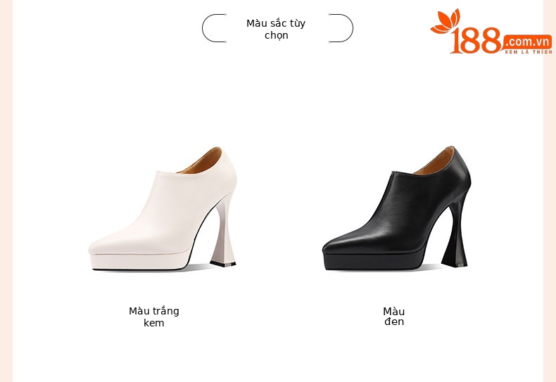 Giày cao gót nữ mũi nhọn miệng sâu gót thô 9 cm đế platform khóa kéo bên hông — Màu đen chi tiết 1