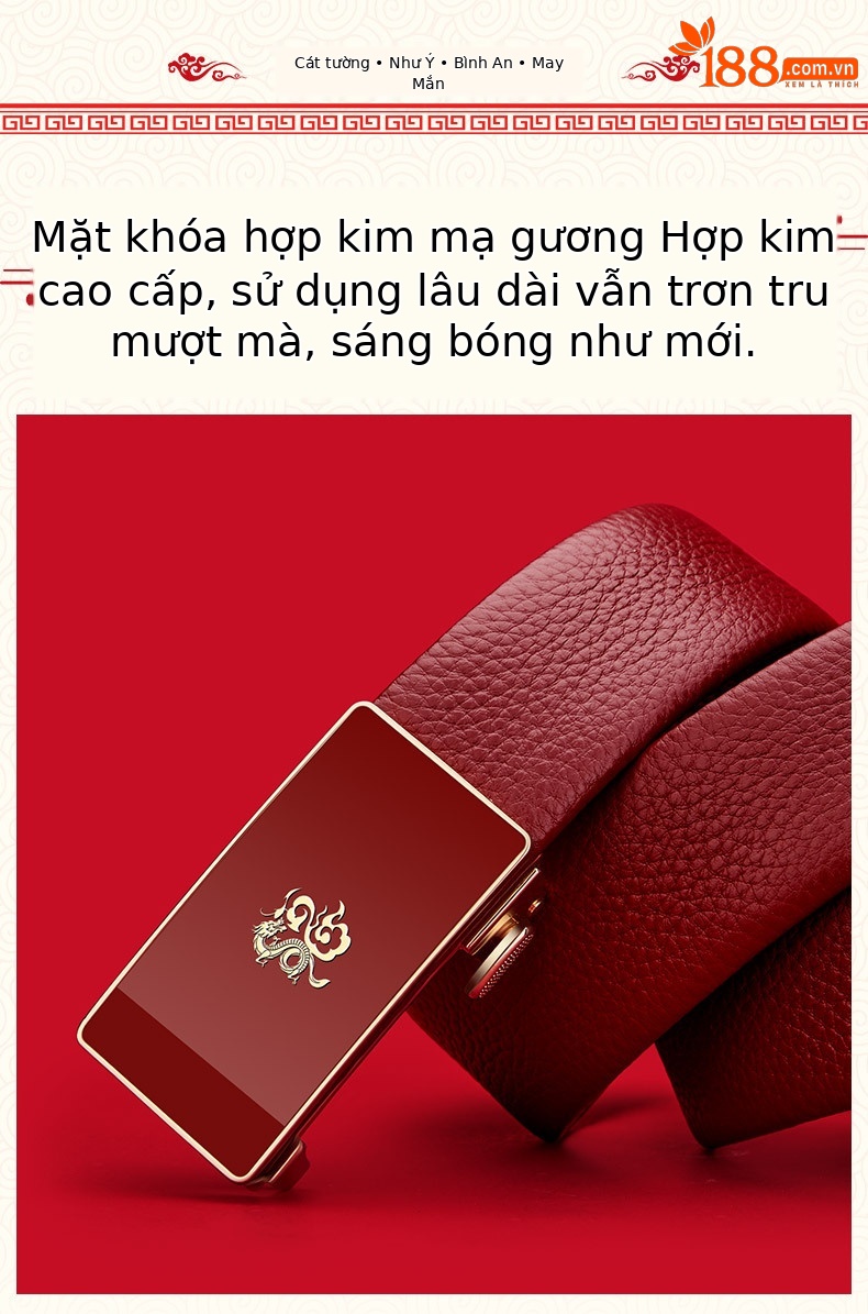 Thắt lưng da nam Emperor Paul khóa tự động màu đỏ — 120cm, 130cm, 110cm, 125cm chi tiết 3