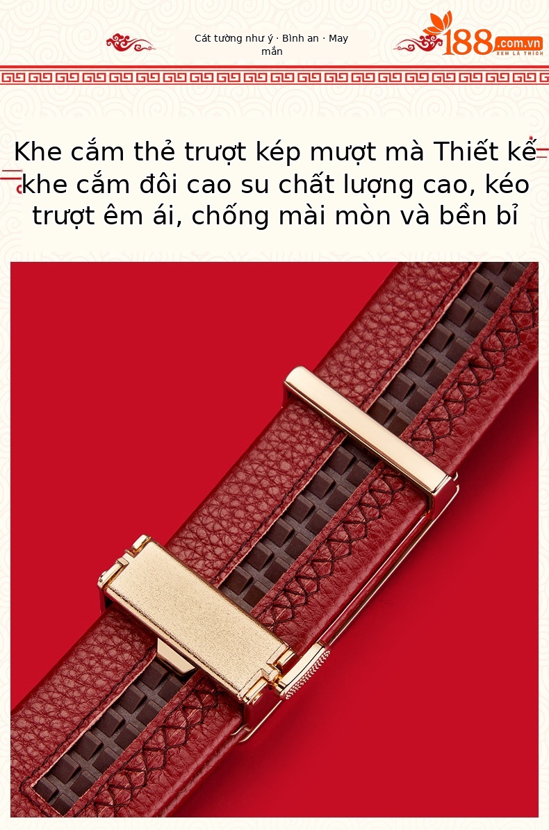 Thắt lưng da nam Emperor Paul khóa tự động màu đỏ — 120cm, 130cm, 110cm, 125cm chi tiết 7