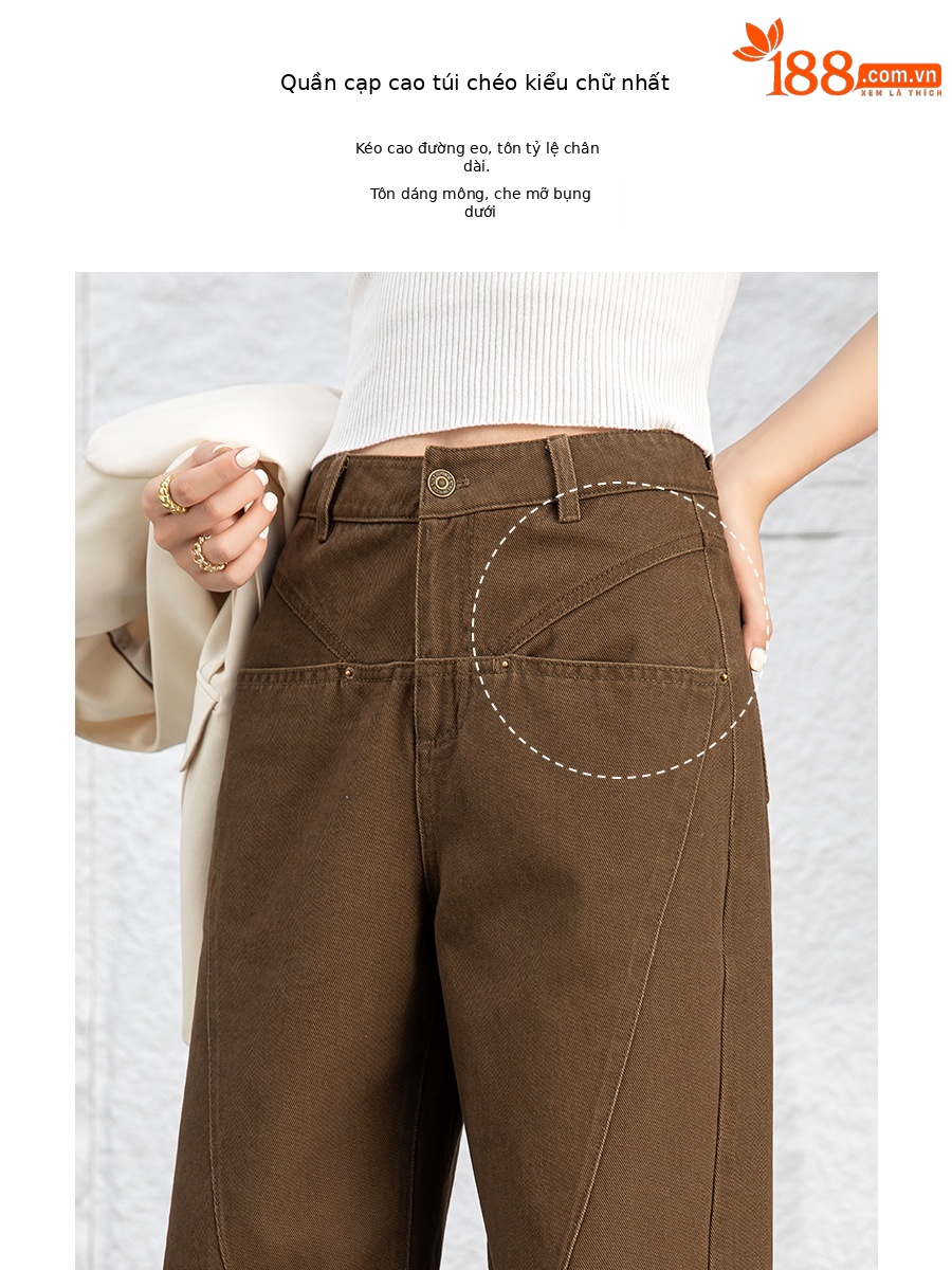 Quần jean nữ ống rộng cạp cao dáng suông chất cotton wash mềm — Màu xám lạnh