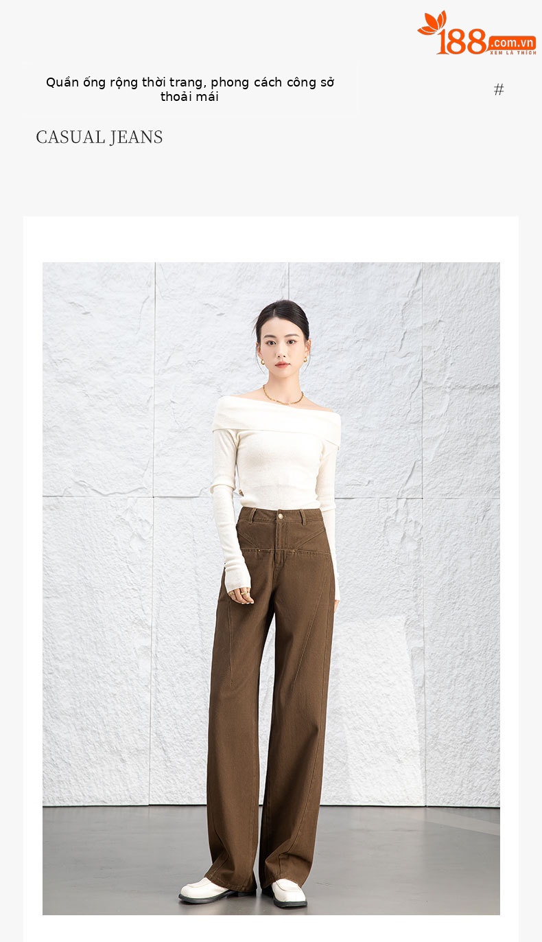 Quần jean nữ ống rộng cạp cao dáng suông chất cotton wash mềm — Màu xám lạnh chi tiết 1