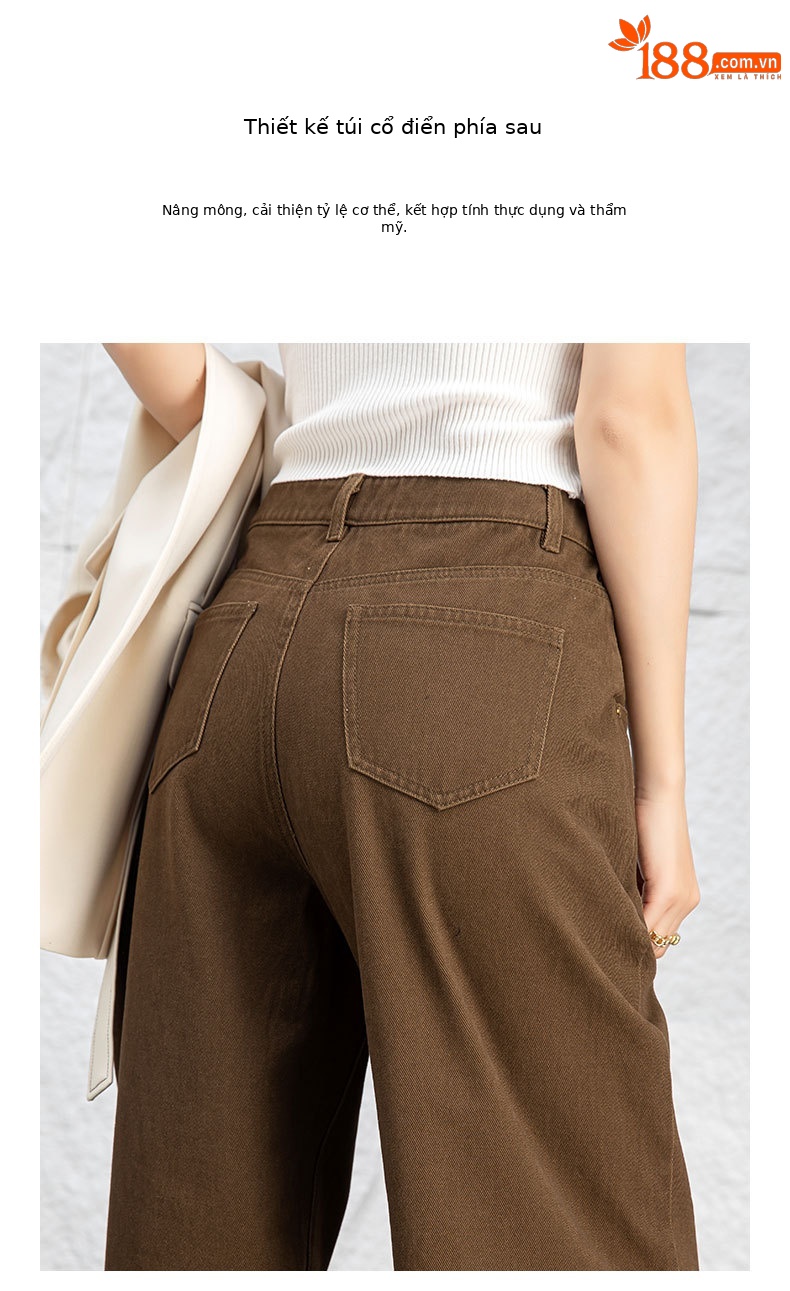 Quần jean nữ ống rộng cạp cao dáng suông chất cotton wash mềm — Màu xám lạnh chi tiết 11