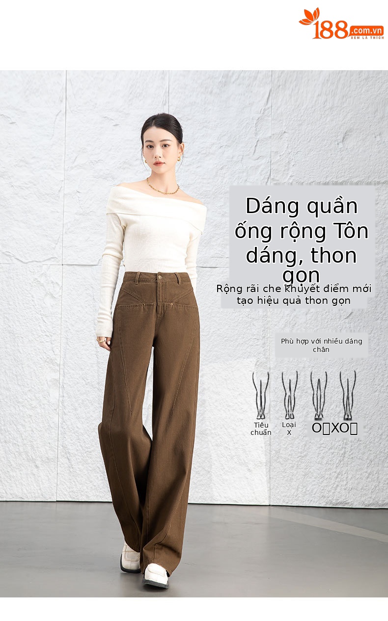 Quần jean nữ ống rộng cạp cao dáng suông chất cotton wash mềm — Màu xám lạnh chi tiết 10