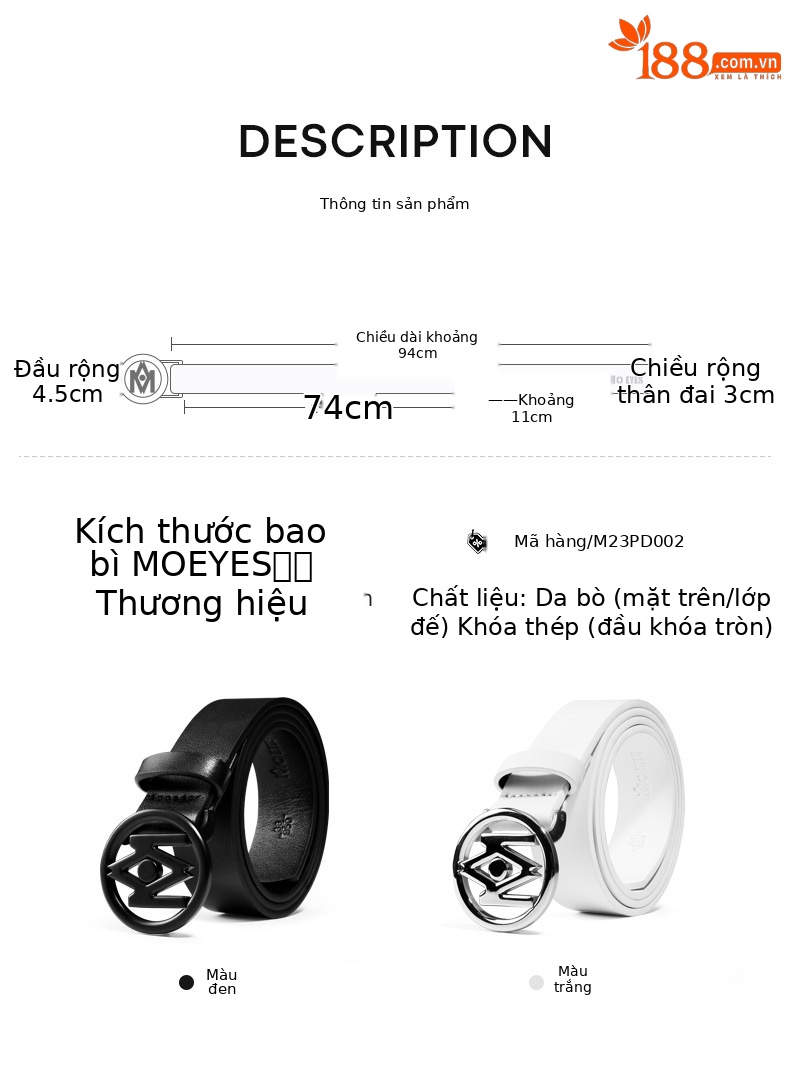 Thắt lưng nữ da bò lớp đầu khóa tròn thép không gỉ phong cách đơn giản dễ phối — Một size chi tiết 10
