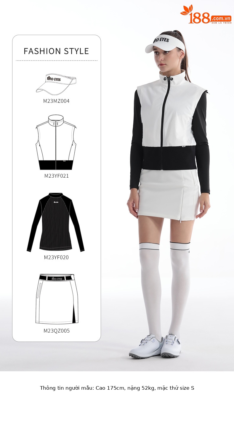 Áo gi lê golf nữ cổ đứng chống gió có khóa kéo — M23YF021-Vest màu xám nhạt, M23YF021-Áo vest trắng, M23YF021-Áo vest đen chi tiết 3