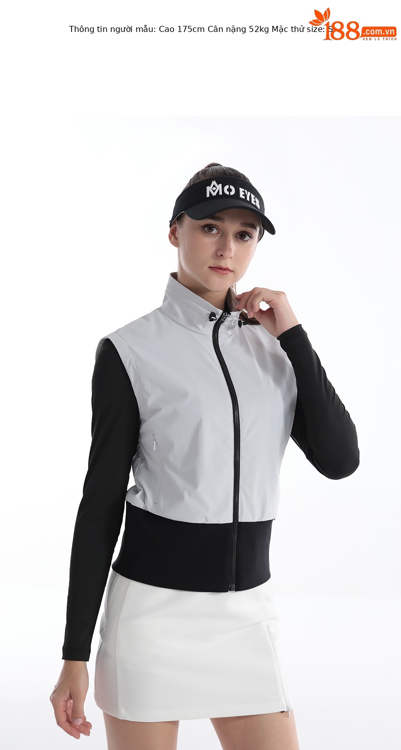 Áo gi lê golf nữ cổ đứng chống gió có khóa kéo — M23YF021-Vest màu xám nhạt, M23YF021-Áo vest trắng, M23YF021-Áo vest đen chi tiết 16