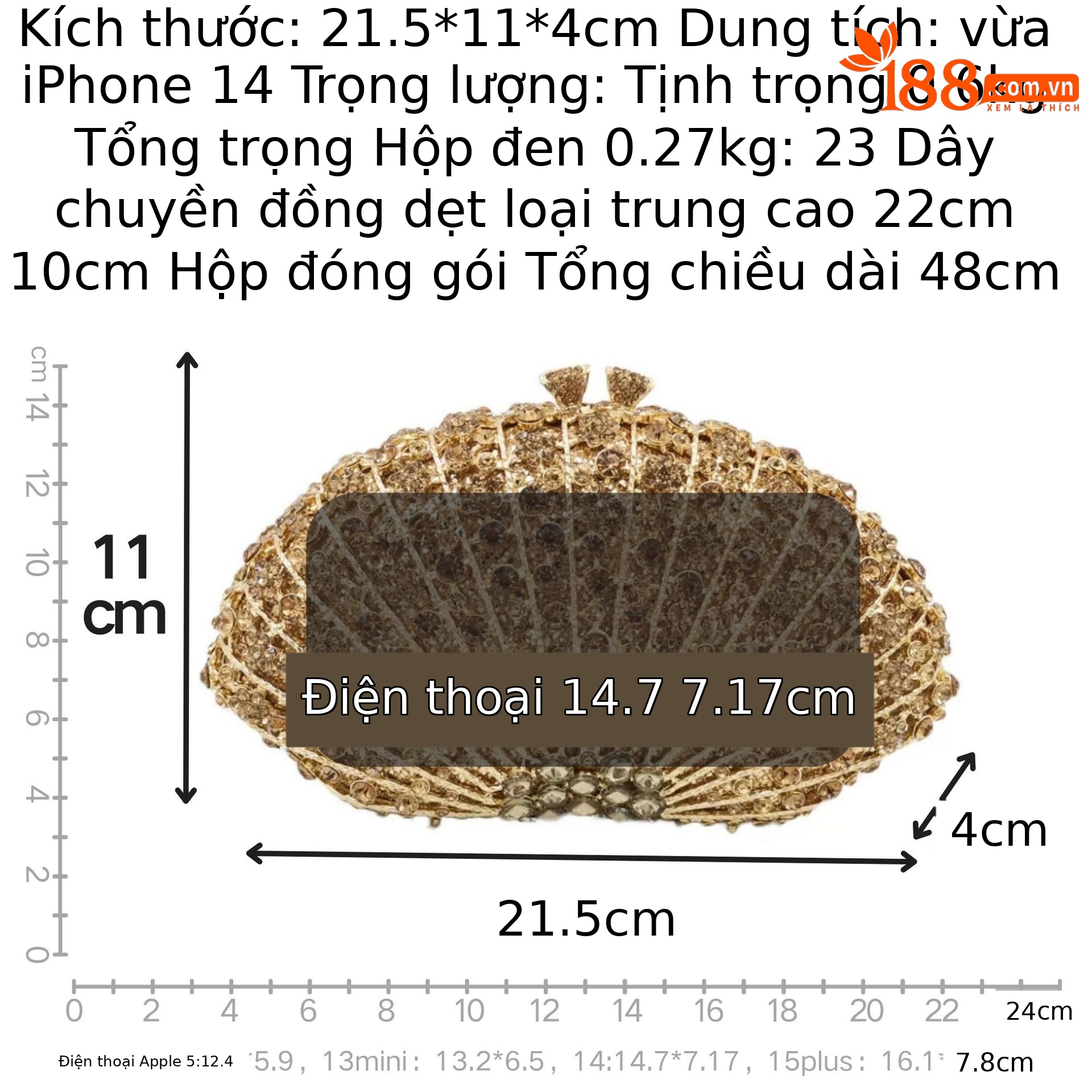 Túi clutch nữ đính đá hình quạt dạ tiệc cao cấp — Vàng Pha Lê, Tím đậm, Đỏ tím, Nền vàng kim cương trắng chi tiết 1