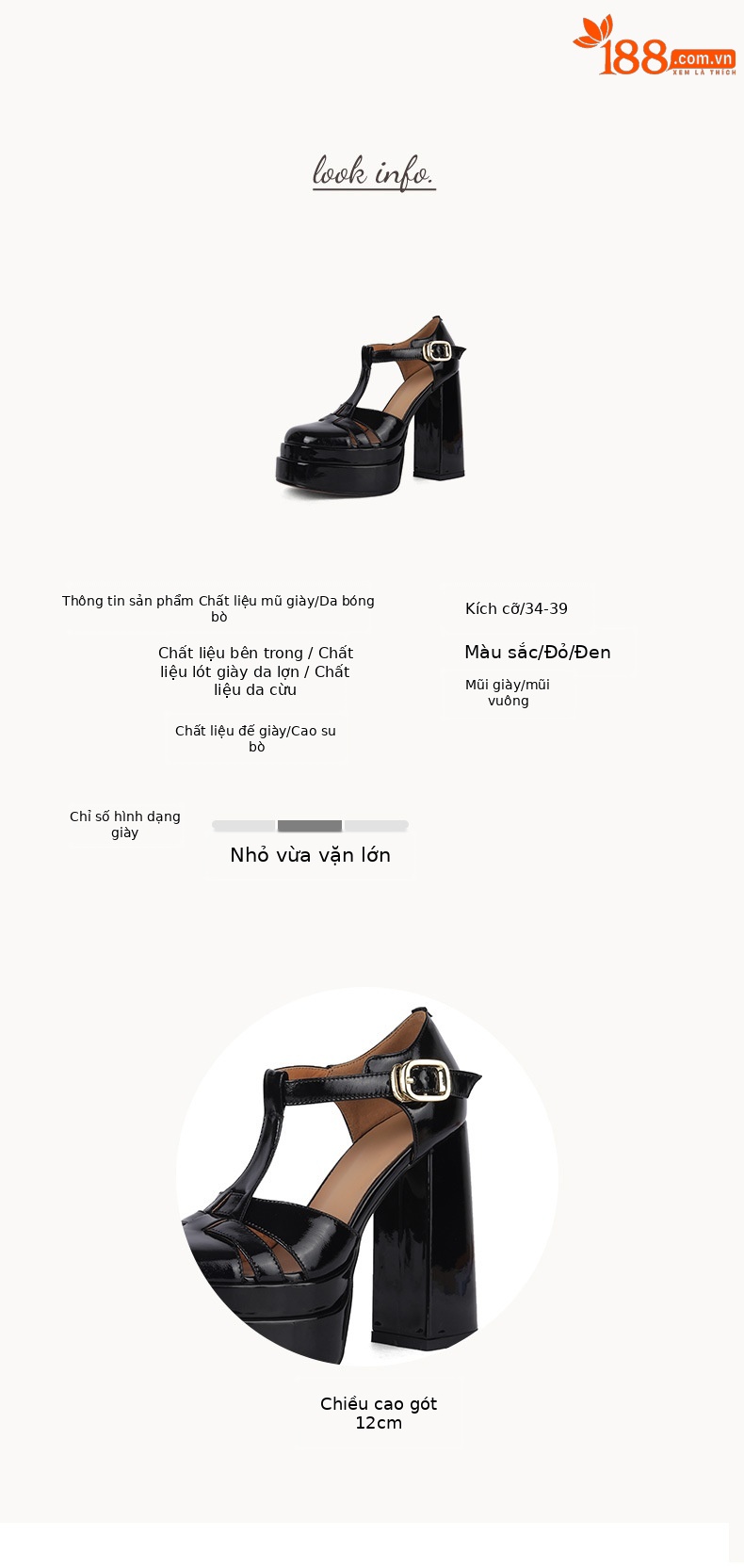 Sandal cao gót nữ quai chữ T mũi kín, gót vuông 12 cm, phong cách Âu Mỹ — Màu đen chi tiết 2