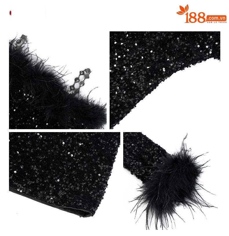Đầm ôm body nữ dự tiệc cổ yếm đính sequin — Màu đen chi tiết 3