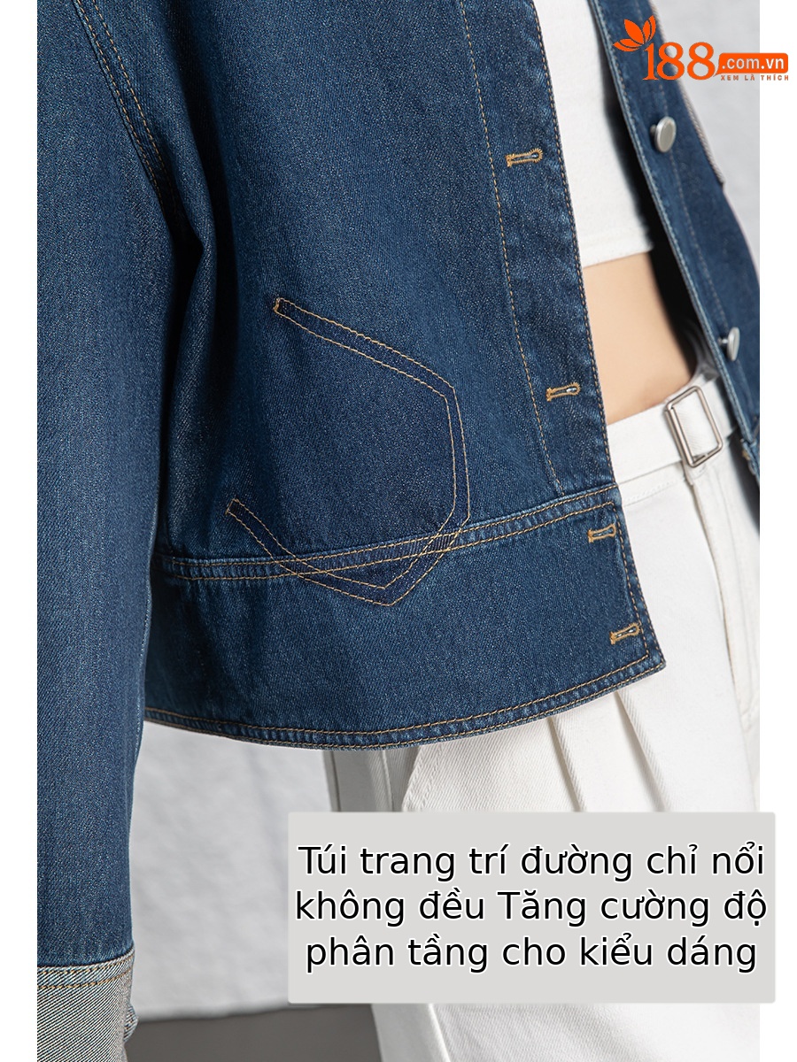 Áo khoác denim nữ dáng ngắn cổ bẻ, phong cách Hàn Quốc — Xanh lam hoài cổ