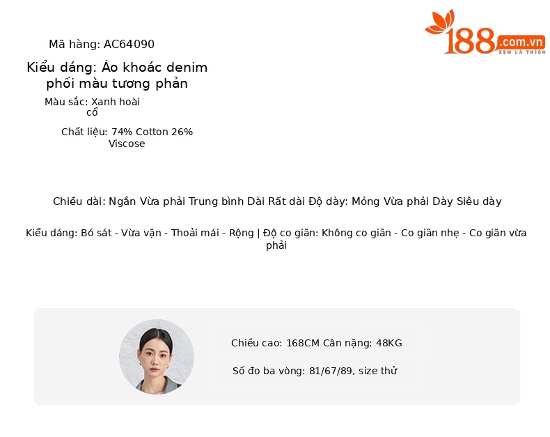 Áo khoác denim nữ dáng ngắn cổ bẻ, phong cách Hàn Quốc — Xanh lam hoài cổ chi tiết 3