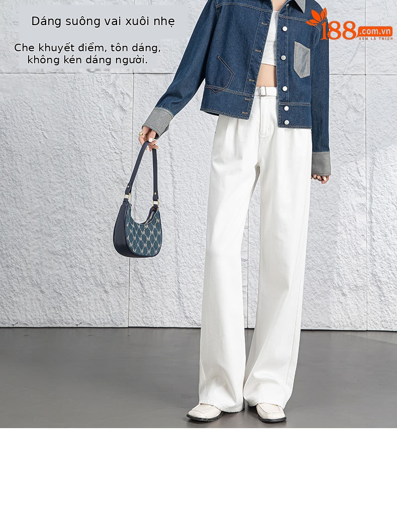 Áo khoác denim nữ dáng ngắn cổ bẻ, phong cách Hàn Quốc — Xanh lam hoài cổ chi tiết 7