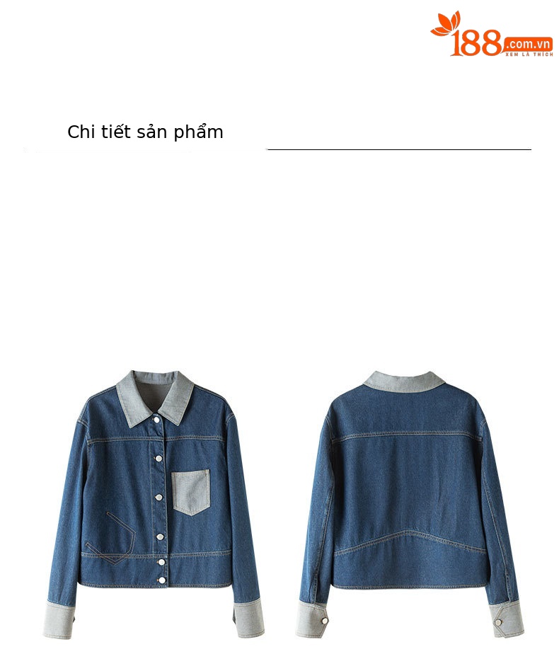 Áo khoác denim nữ dáng ngắn cổ bẻ, phong cách Hàn Quốc — Xanh lam hoài cổ chi tiết 14