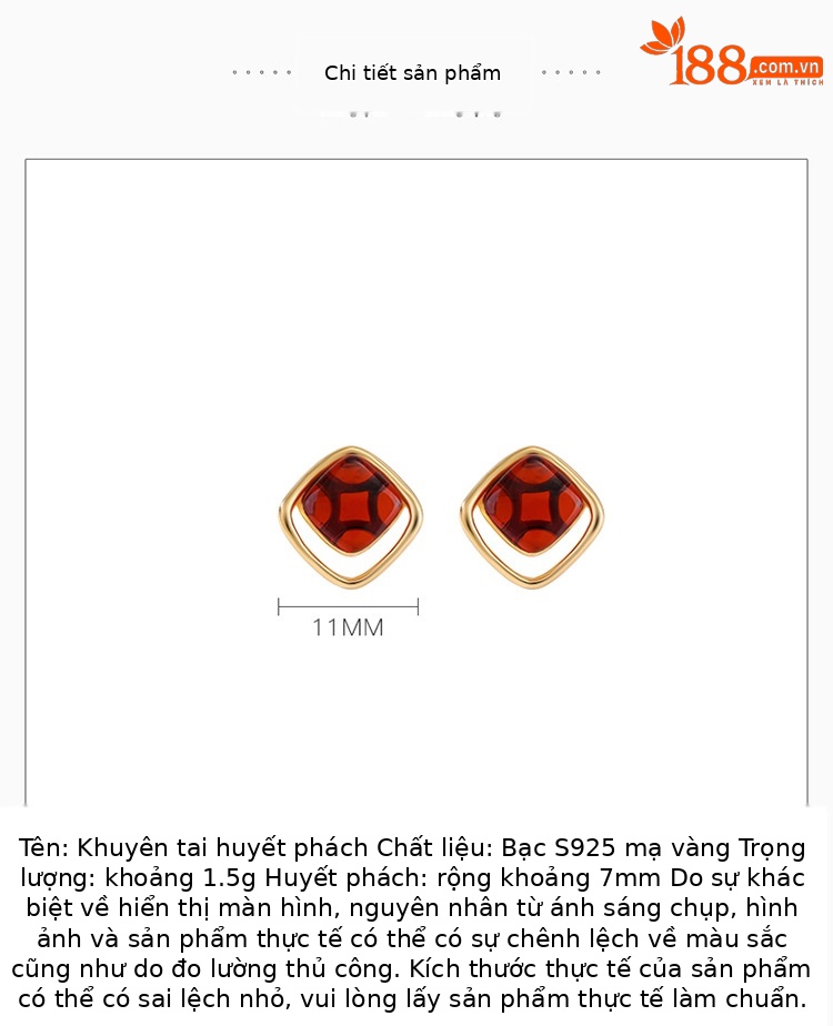 Bông tai nữ mạ vàng bạc S925 hình vuông đính đá phong cách cổ điển — Mẫu màu bạc sáp ong chi tiết 2