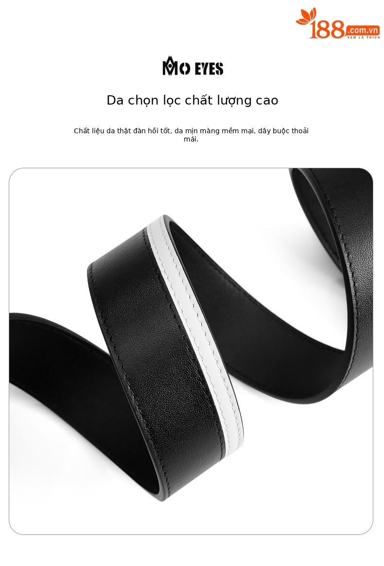 Thắt lưng da bò lớp đầu nam hai mặt xoay mắt ma thuật moeyes — M23PD001-Đen Trắng, M23PD001-Đen chi tiết 2