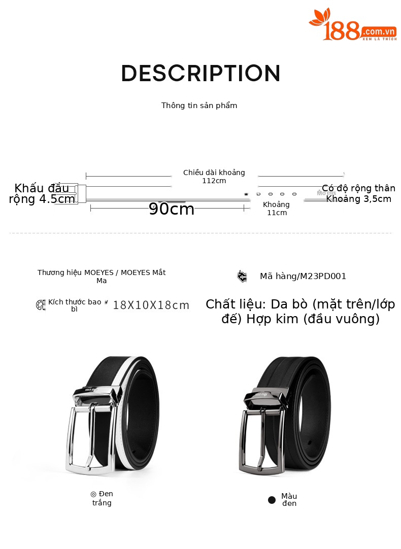 Thắt lưng da bò lớp đầu nam hai mặt xoay mắt ma thuật moeyes — M23PD001-Đen Trắng, M23PD001-Đen chi tiết 10