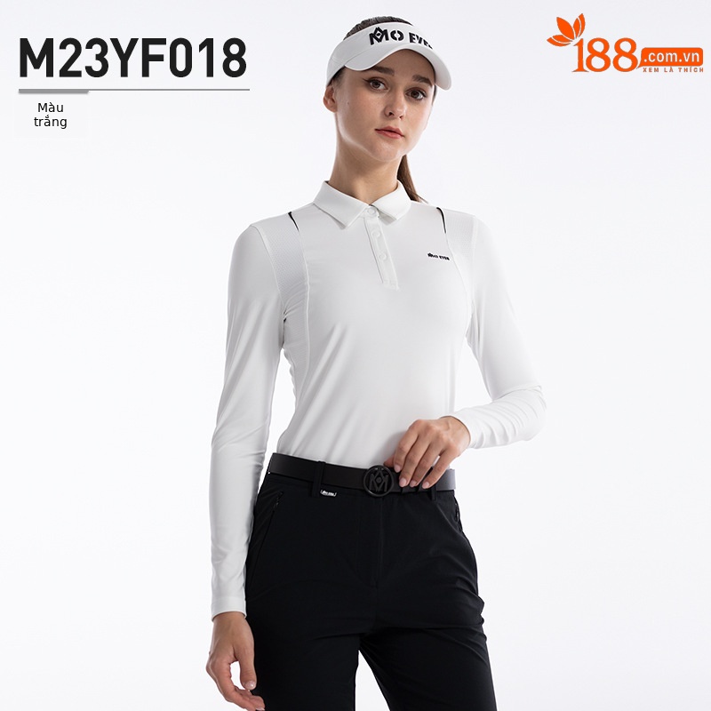 Quần golf nữ ống loe dài tôn dáng, túi khóa kéo vô hình, phong cách thu đông — M23YF018-Áo màu trắng, M23YF018-Áo màu đen, M23KUZ012-quần đen, M23KUZ012-Quần Trắng