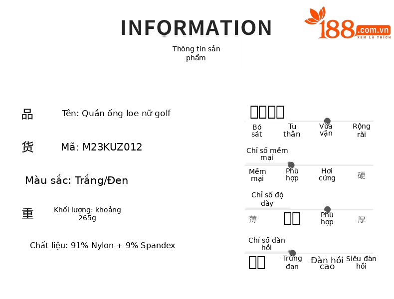 Quần golf nữ ống loe dài tôn dáng, túi khóa kéo vô hình, phong cách thu đông — M23YF018-Áo màu trắng, M23YF018-Áo màu đen, M23KUZ012-quần đen, M23KUZ012-Quần Trắng chi tiết 1