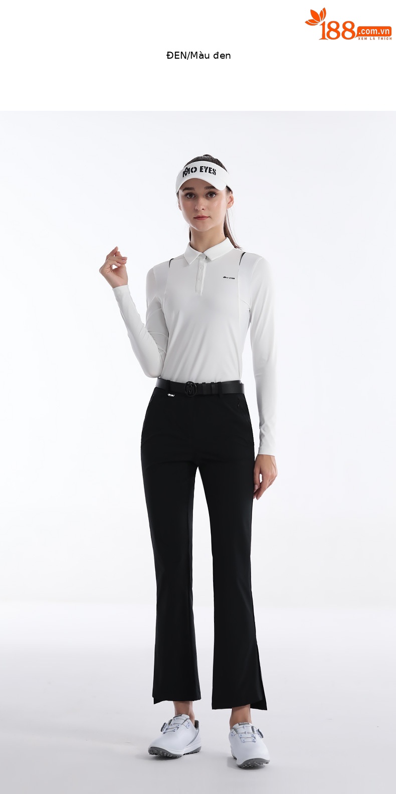 Quần golf nữ ống loe dài tôn dáng, túi khóa kéo vô hình, phong cách thu đông — M23YF018-Áo màu trắng, M23YF018-Áo màu đen, M23KUZ012-quần đen, M23KUZ012-Quần Trắng chi tiết 7