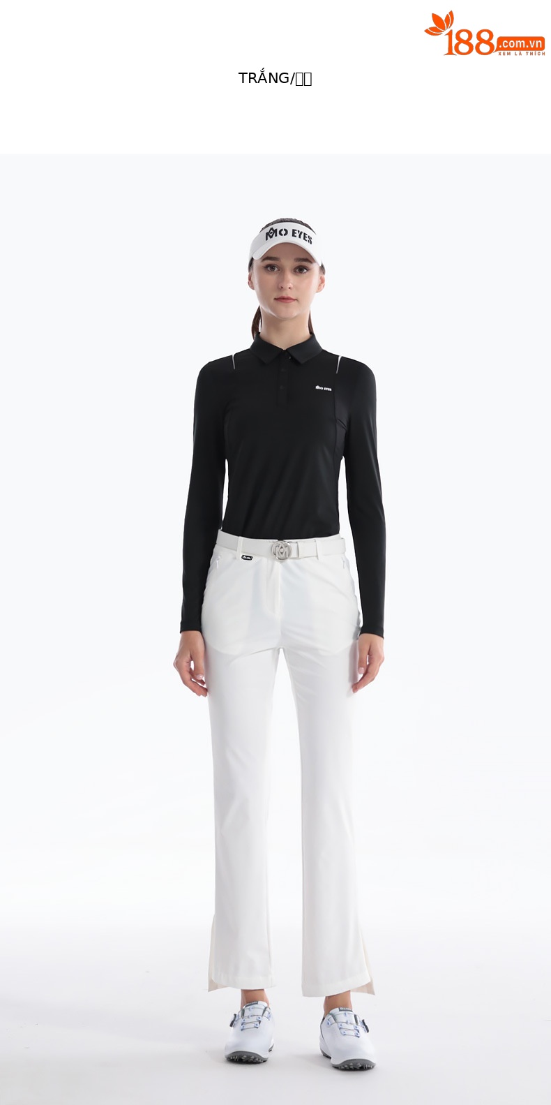 Quần golf nữ ống loe dài tôn dáng, túi khóa kéo vô hình, phong cách thu đông — M23YF018-Áo màu trắng, M23YF018-Áo màu đen, M23KUZ012-quần đen, M23KUZ012-Quần Trắng chi tiết 12