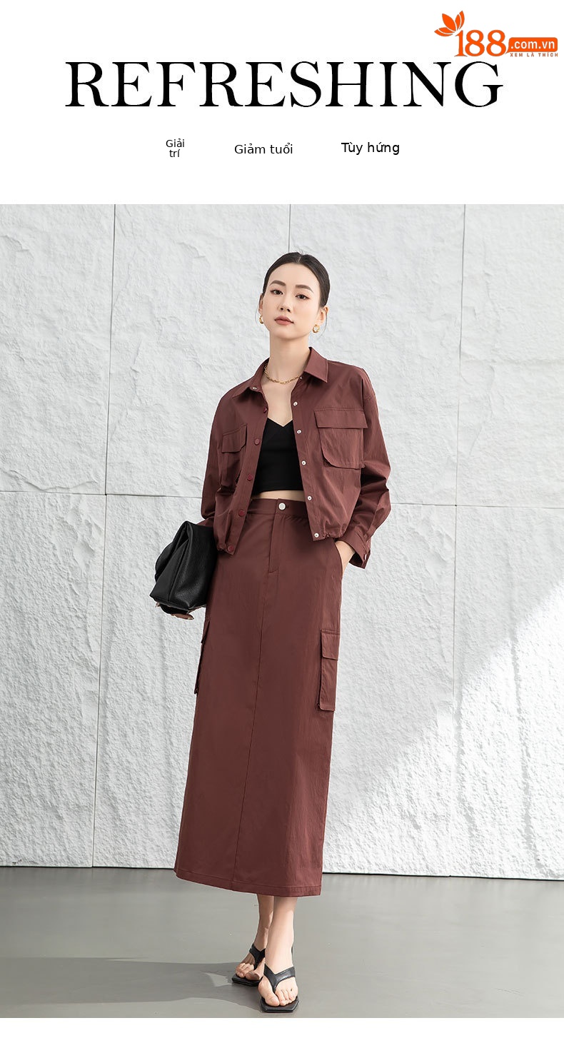 Chân váy bút chì nữ cạp cao dáng dài chất kaki — Màu đỏ thêu sắt (váy 84089) chi tiết 1