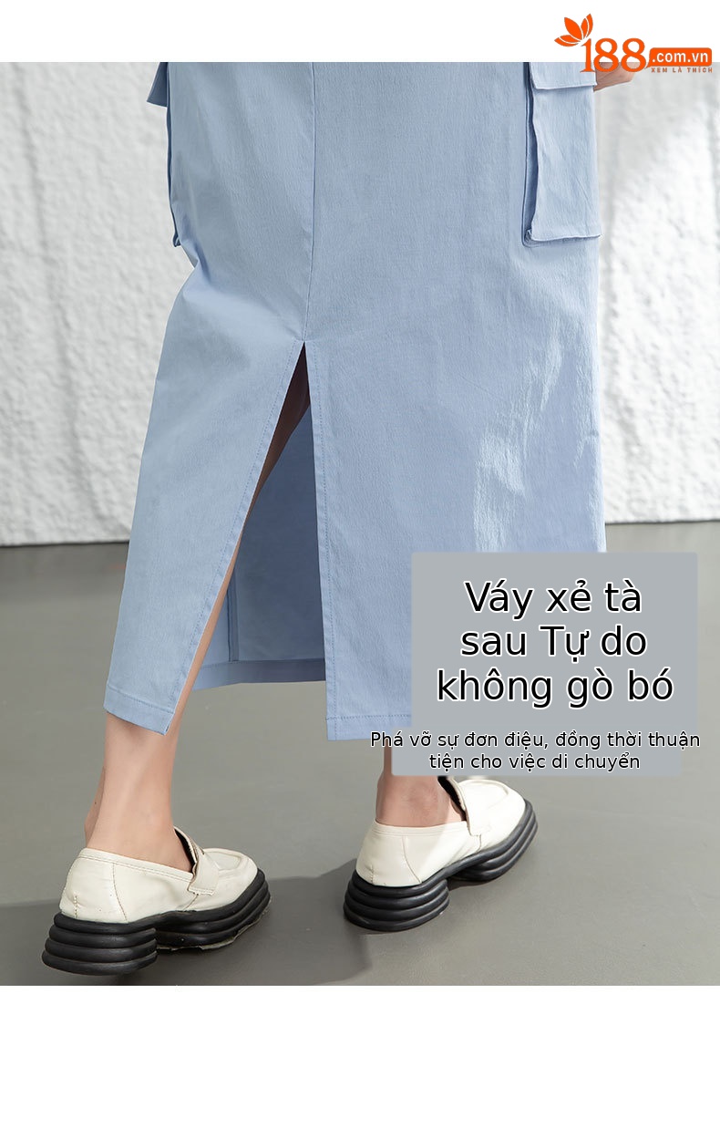 Chân váy bút chì nữ cạp cao dáng dài chất kaki — Màu đỏ thêu sắt (váy 84089) chi tiết 11