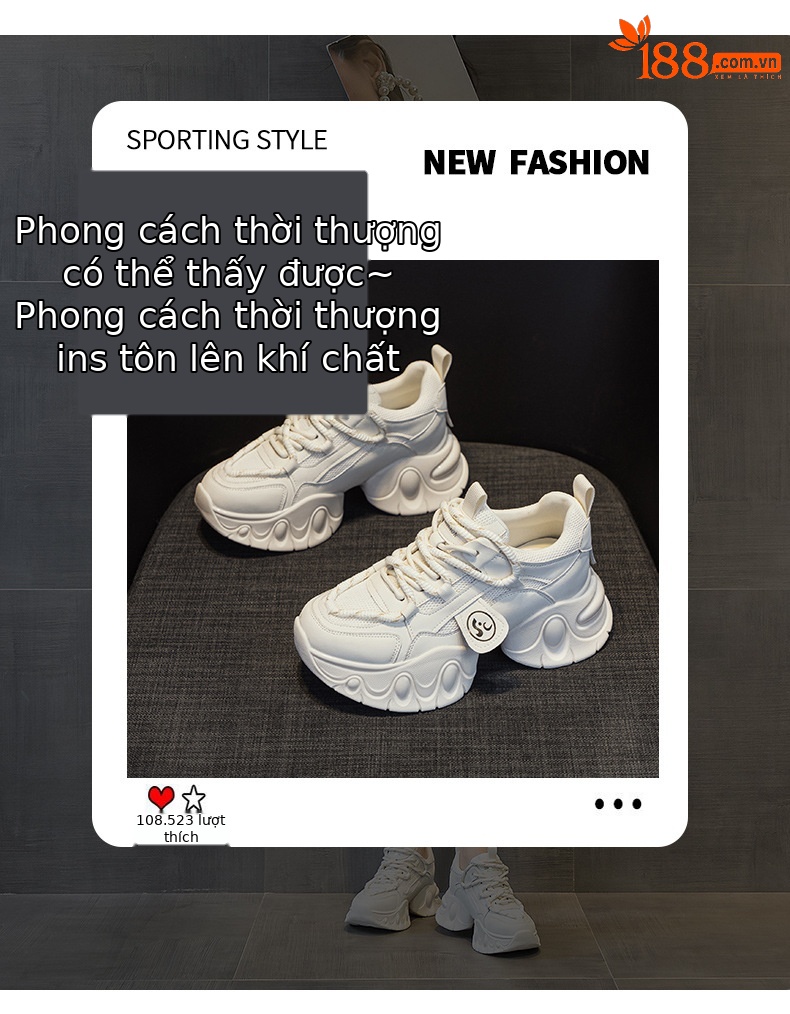 Giày sneaker nữ đế dày tăng chiều cao 7cm phong cách sao, dây buộc thời trang — M2555 Màu đen, M2555 màu be, M2555 màu hồng chi tiết 3