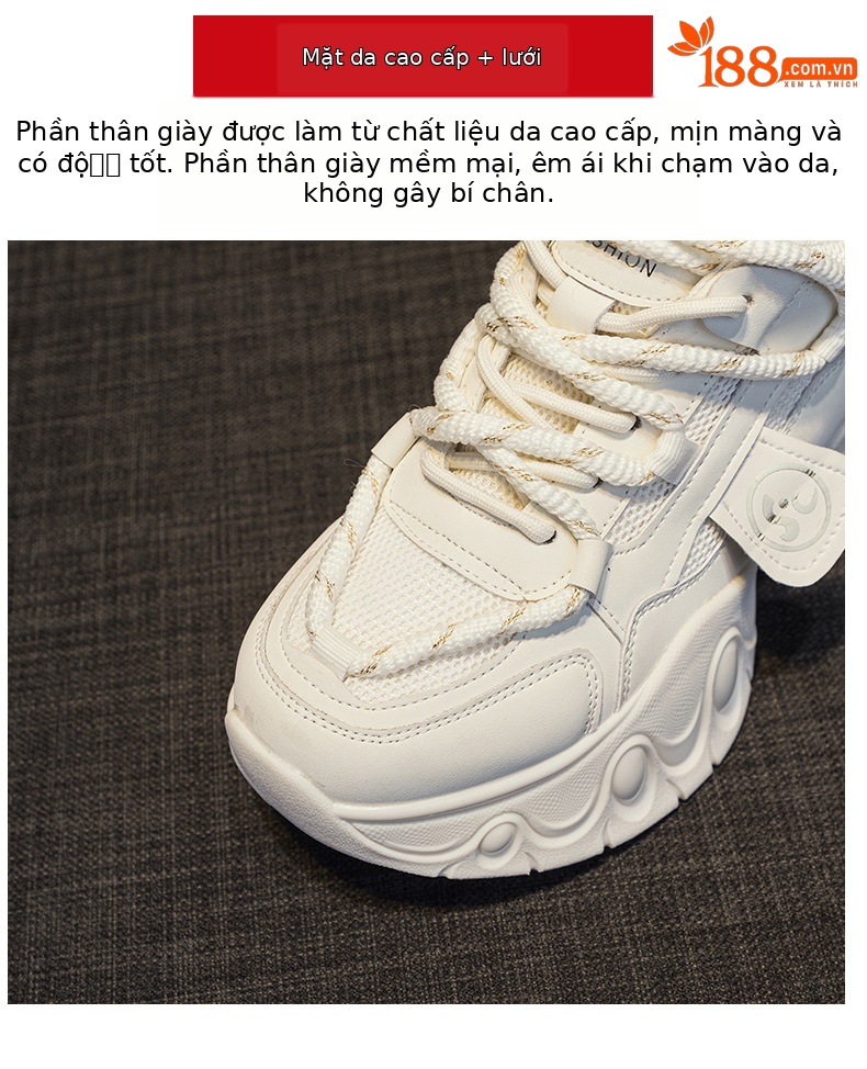 Giày sneaker nữ đế dày tăng chiều cao 7cm phong cách sao, dây buộc thời trang — M2555 Màu đen, M2555 màu be, M2555 màu hồng chi tiết 7
