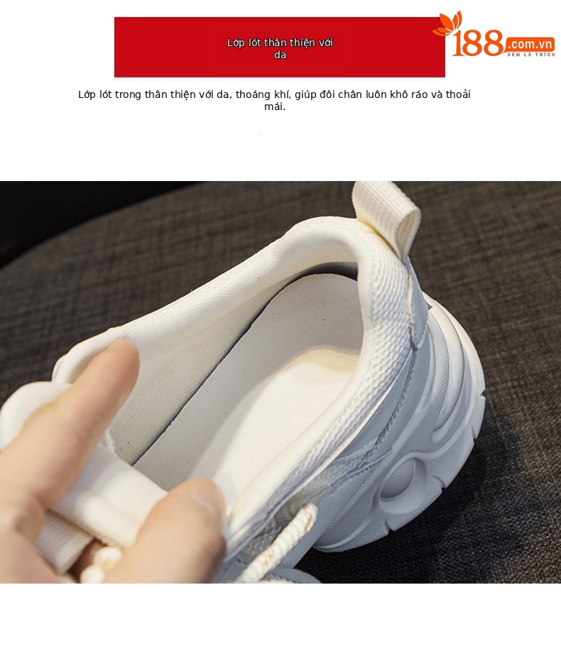 Giày sneaker nữ đế dày tăng chiều cao 7cm phong cách sao, dây buộc thời trang — M2555 Màu đen, M2555 màu be, M2555 màu hồng chi tiết 8