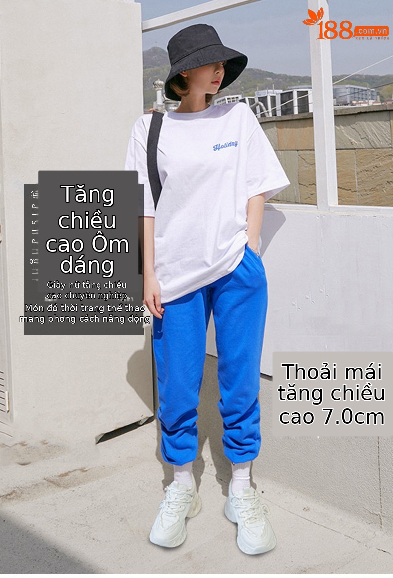 Giày sneaker nữ đế dày tăng chiều cao 7cm phong cách sao, dây buộc thời trang — M2555 Màu đen, M2555 màu be, M2555 màu hồng chi tiết 1